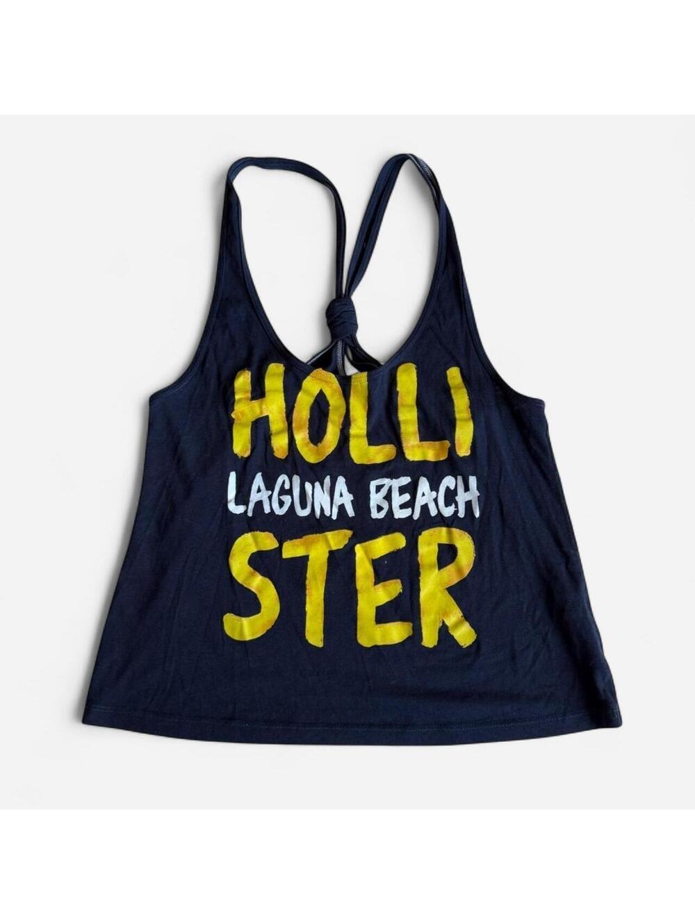 Y2K Hollister Co Laguna Beach Logo Tank Top Size M Navy Yellow Graphic Coastal
